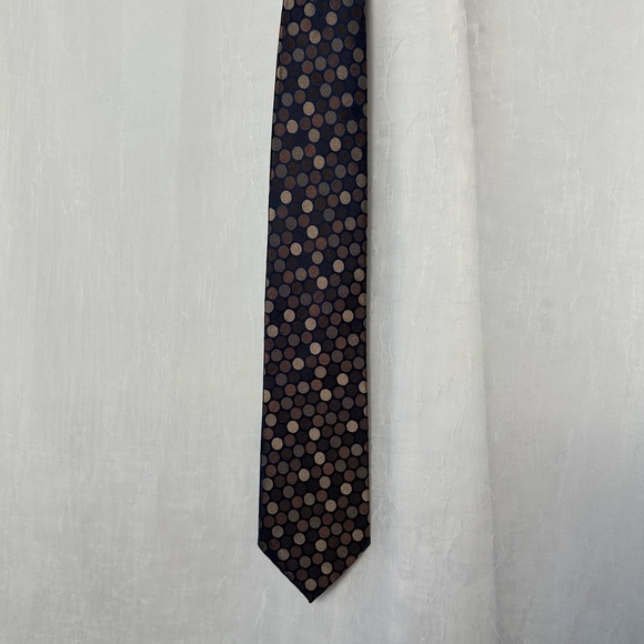 Men’s Silk Tie Haines & Bonner of London Handmade Brown Polka Dot - Picture 2 of 14